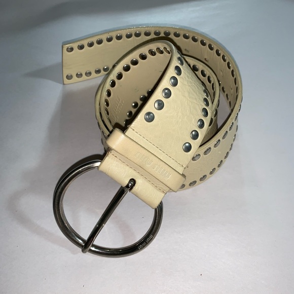 Miu Miu Accessories - MIU MIU x PRADA size L beige calfskin studded belt